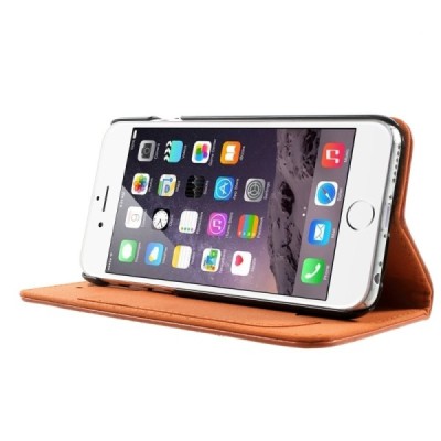 Apple iPhone 6 (6s) solīds atvēramais ādas oranžs maciņš / Vacins.lv
