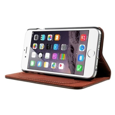 Apple iPhone 6 (6s) solidus atverčiamas rudas odinis dėklas - knygutė / Priedai.lt