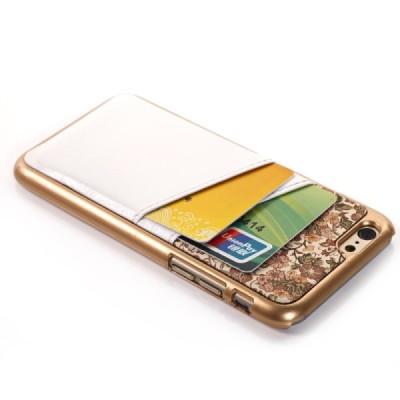 Apple iPhone 6 (6s) gėlėtas baltas odinis dėklas su kortelių laikikliu / Priedai.lt