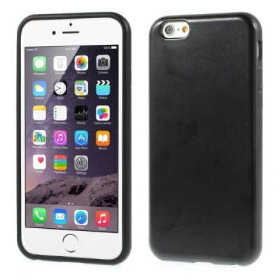 Apple iPhone 6 (6s) melns cieta silikona (TPU) apvalks ar ādas atdarinājumu / Vacins.lv