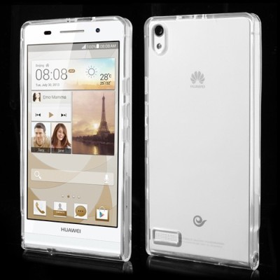 Huawei Ascend P6 skaidrus (permatomas) kieto silikono TPU dėklas - nugarėlė / Priedai.lt