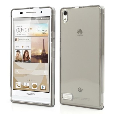 Huawei Ascend P6 skaidrus (permatomas) kieto silikono TPU pilkas dėklas - nugarėlė / Priedai.lt