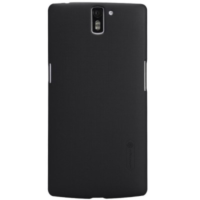 OnePlus One Nillkin Frosted Shield melns plastmasas apvalks + ekrāna aizsargplēve / Vacins.lv