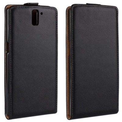 OnePlus One klasisks ādas vertikāli atvēramais melns maciņš / Vacins.lv
