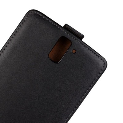 OnePlus One klasikinis vertikaliai atverčiamas juodas odinis dėklas / Priedai.lt