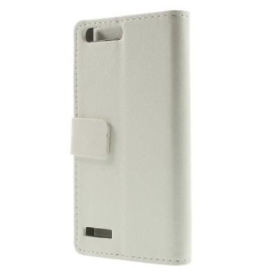 Huawei Ascend G6 4G (LTE) atvēramais balts ādas Litchi maciņš / Vacins.lv