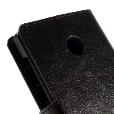 Microsoft Lumia 435 atverčiamas juodas odinis dėklas - piniginė / Priedai.lt