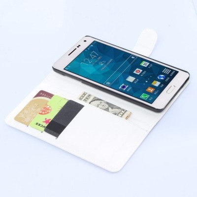 Samsung Galaxy A7 atvēramais balts ādas Litchi maciņš / Vacins.lv