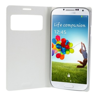 Samsung Galaxy S4 balts atvēramais Smart Window ādas maciņš / Vacins.lv