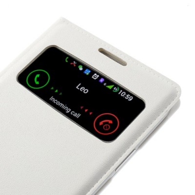 Samsung Galaxy S4 balts atvēramais Smart Window ādas maciņš / Vacins.lv
