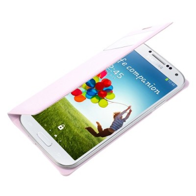 Samsung Galaxy S4 gaiši rozs atvēramais Smart Window ādas maciņš / Vacins.lv