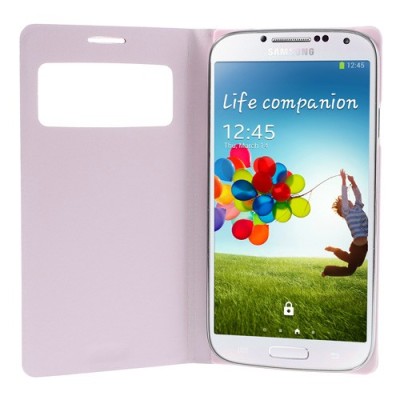 Samsung Galaxy S4 gaiši rozs atvēramais Smart Window ādas maciņš / Vacins.lv