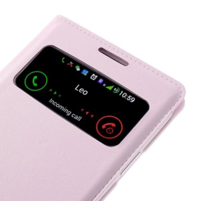 Samsung Galaxy S4 gaiši rozs atvēramais Smart Window ādas maciņš / Vacins.lv
