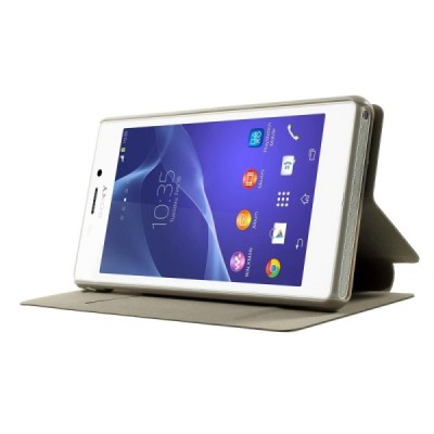 Sony Xperia M2 Aqua atvērams melns ādas maciņš / Vacins.lv