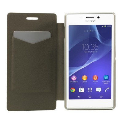 Sony Xperia M2 Aqua atvērams melns ādas maciņš / Vacins.lv