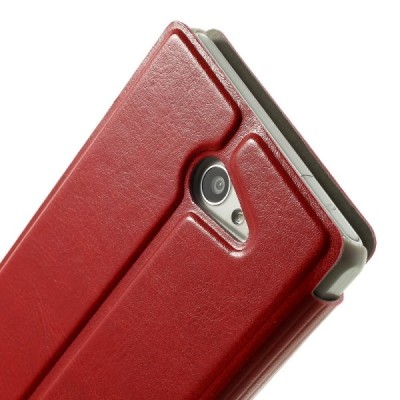 Sony Xperia M2 Aqua atverčiamas raudonas odinis dėklas / Priedai.lt