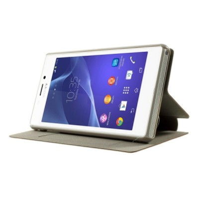 Sony Xperia M2 Aqua atverčiamas rudas odinis dėklas / Priedai.lt