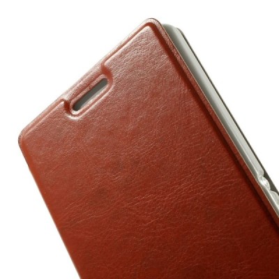Sony Xperia M2 Aqua atverčiamas rudas odinis dėklas / Priedai.lt