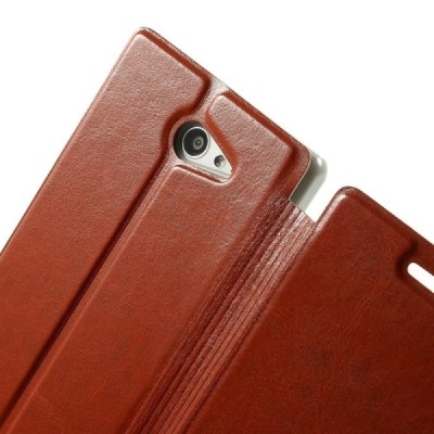 Sony Xperia M2 Aqua atverčiamas rudas odinis dėklas / Priedai.lt