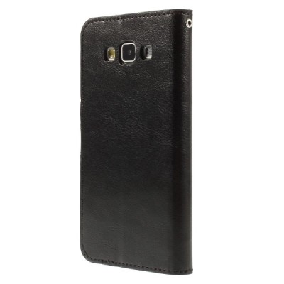 Samsung Galaxy A7 atvēramais melns ādas maciņš (maks) / Vacins.lv