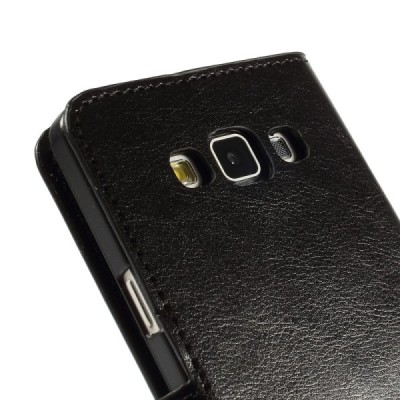 Samsung Galaxy A7 atvēramais melns ādas maciņš (maks) / Vacins.lv