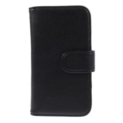 Samsung Galaxy Ace 4 (G357) atverčiamas juodas odinis Litchi dėklas - piniginė / Priedai.lt