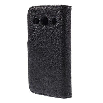 Samsung Galaxy Ace 4 (G357) atverčiamas juodas odinis Litchi dėklas - piniginė / Priedai.lt