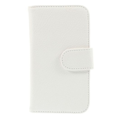 Samsung Galaxy Ace 4 (G357) atvēramais balts ādas Litchi maciņš / Vacins.lv