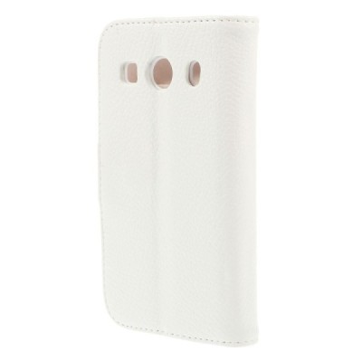 Samsung Galaxy Ace 4 (G357) atvēramais balts ādas Litchi maciņš / Vacins.lv