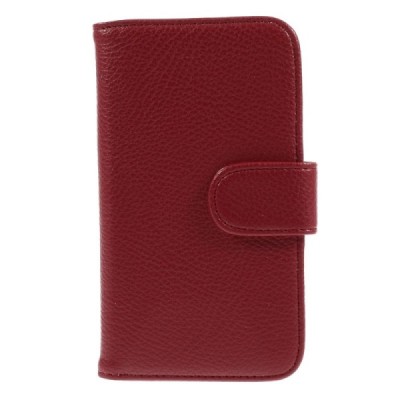Samsung Galaxy Ace 4 (G357) atverčiamas raudonas odinis Litchi dėklas - piniginė / Priedai.lt