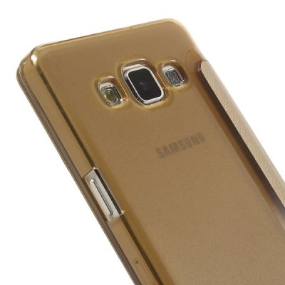Samsung Galaxy A5 view window atverčiamas auksinis dėklas / Priedai.lt