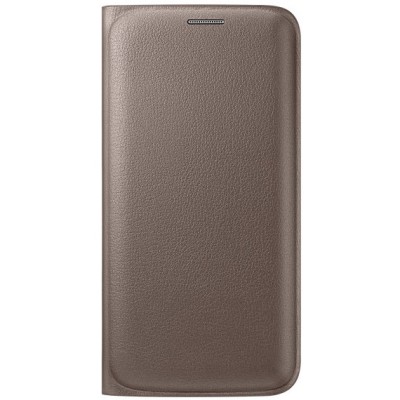 Samsung Galaxy S6 Edge G925 originalus Flip Wallet atverčiamas auksinis odinis dėklas - piniginė / Priedai.lt