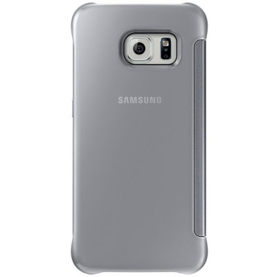 Samsung Galaxy S6 Edge originalus Clear View Cover atverčiamas sidabrinis dėklas / Priedai.lt