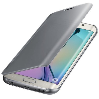 Samsung Galaxy S6 Edge originalus Clear View Cover atverčiamas sidabrinis dėklas / Priedai.lt