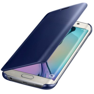 Samsung Galaxy S6 Edge originalus Clear View Cover atverčiamas mėlynas dėklas / Priedai.lt
