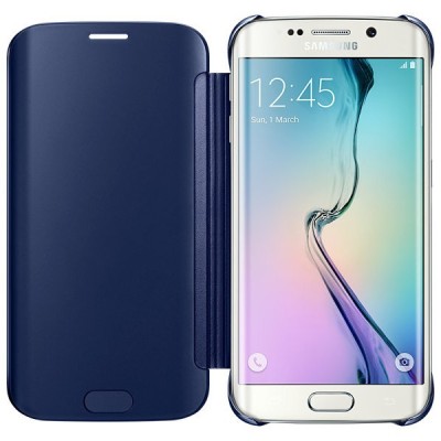 Samsung Galaxy S6 Edge originalus Clear View Cover atverčiamas mėlynas dėklas / Priedai.lt