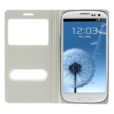 Samsung Galaxy S3 balts atvēramais Smart Window ādas maciņš / Vacins.lv