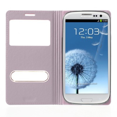 Samsung Galaxy S3 gaiši rozs atvēramais Smart Window ādas maciņš / Vacins.lv