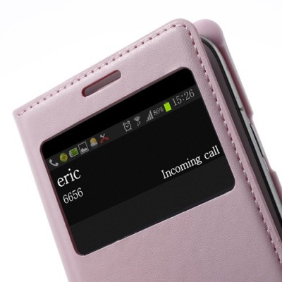 Samsung Galaxy S3 gaiši rozs atvēramais Smart Window ādas maciņš / Vacins.lv