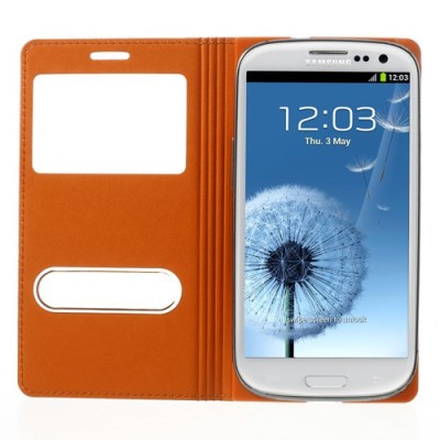 Samsung Galaxy S3 view window atvēramais oranžs maciņš / Vacins.lv