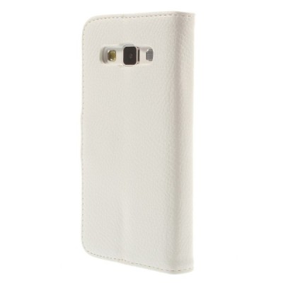 Samsung Galaxy A3 2015 (A300F) atvēramais balts ādas Litchi maciņš / Vacins.lv