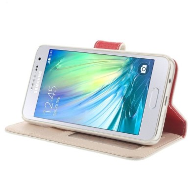 Samsung Galaxy A3 2015 (A300F) atvēramais balts ādas Litchi maciņš / Vacins.lv