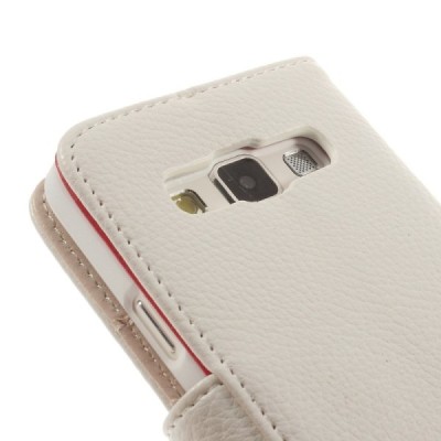 Samsung Galaxy A3 2015 (A300F) atvēramais balts ādas Litchi maciņš / Vacins.lv