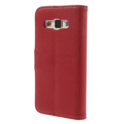 Samsung Galaxy A3 2015 (A300F) atvēramais sarkans ādas Litchi maciņš / Vacins.lv