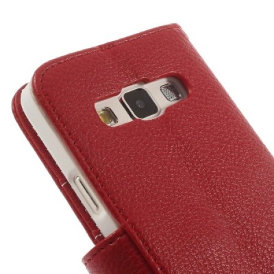 Samsung Galaxy A3 2015 (A300F) atvēramais sarkans ādas Litchi maciņš / Vacins.lv