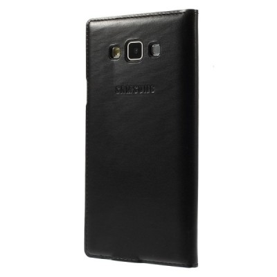 Samsung Galaxy A7 juodas atverčiamas „View Window“ dėklas su langeliu / Priedai.lt