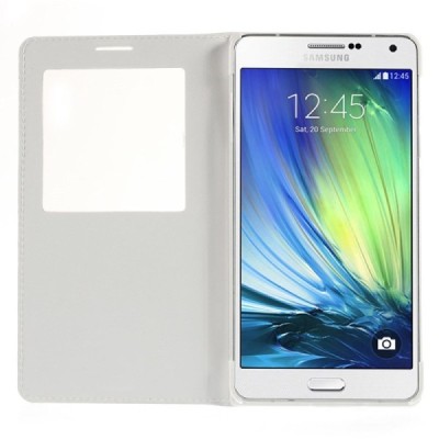 Samsung Galaxy A7 baltas odinis atverčiamas „View Window“ dėklas su langeliu / Priedai.lt