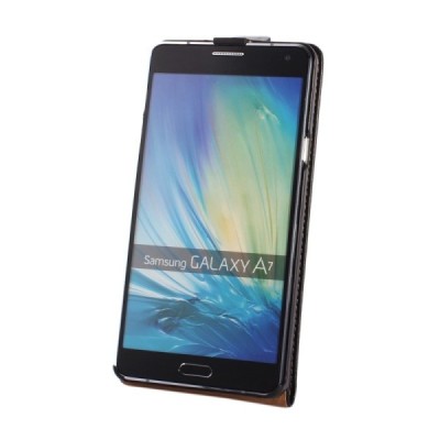 Samsung Galaxy A7 klasikinis vertikaliai atverčiamas juodas odinis dėklas / Priedai.lt