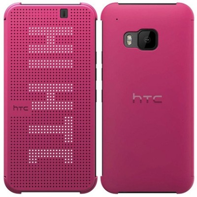 Originalus HTC One M9 Dot View Premium (M231) rožinis atverčiamas dėklas / Priedai.lt