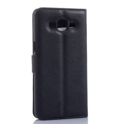 Samsung Galaxy Grand Prime (G530) atvēramais melns ādas Litchi maciņš (maks) / Vacins.lv